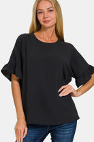 Zenana V-Neck Flutter Sleeve Top Trendsi