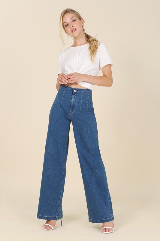 Flared high waist pin-tuck jeans Lilou