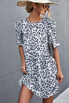 Ruffled Leopard Half Sleeve Dress Trendsi