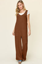 Double Take Full Size Texture Sleeveless Wide Leg Jumpsuit Trendsi