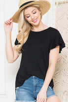 Plus Solid Short Flutter Sleeve Top Acting Pro