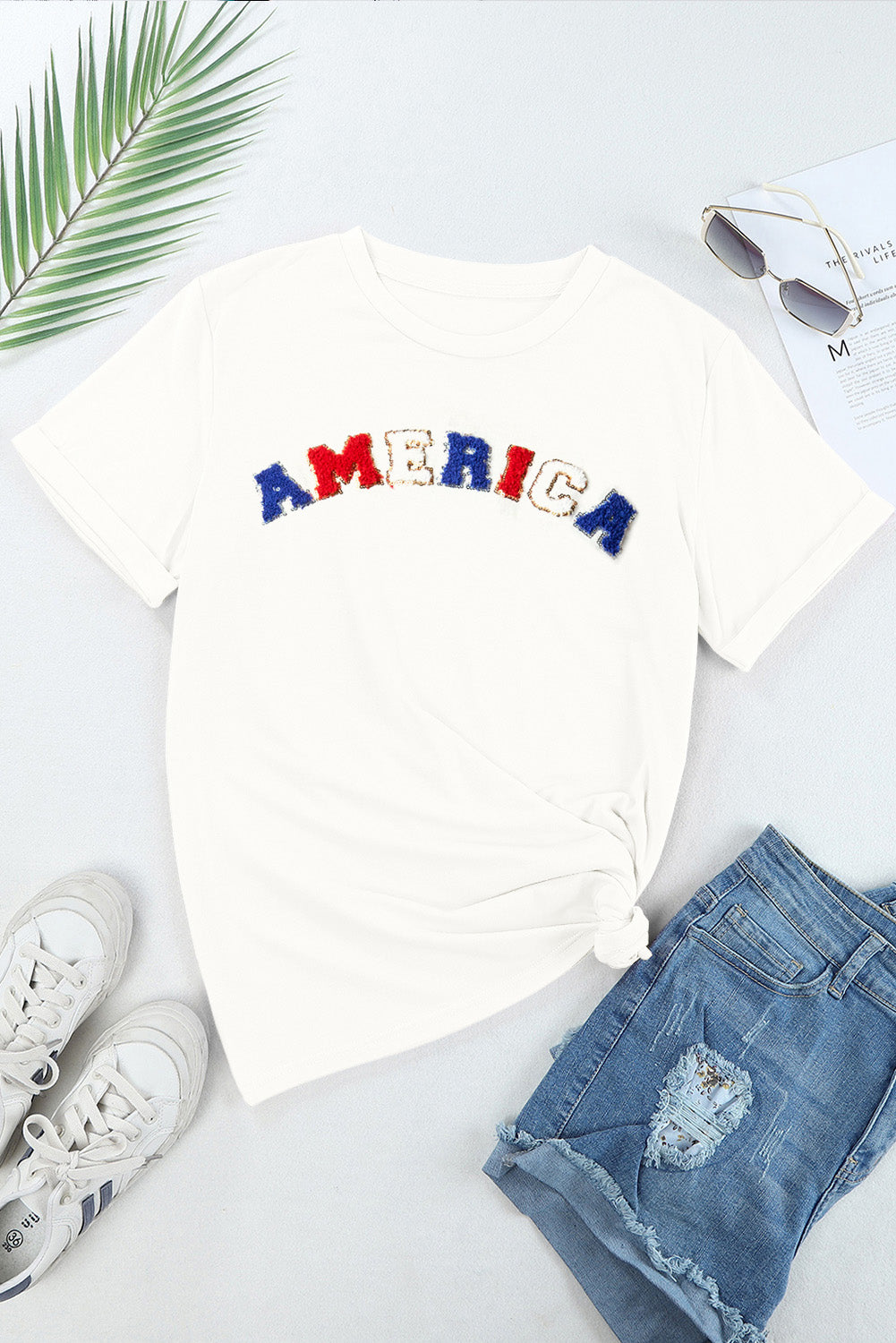 AMERICA Round Neck Short Sleeve T-Shirt Trendsi