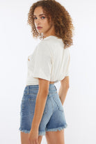 Kancan High Rise Frayed Hem Denim Shorts Trendsi