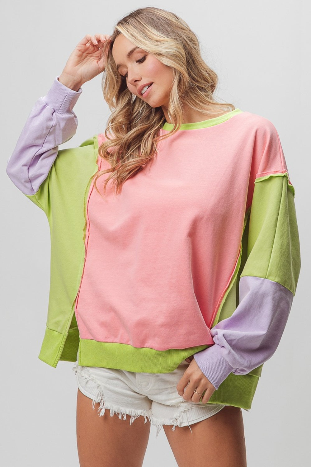 BiBi Washed Color Block Sweatshirt Trendsi