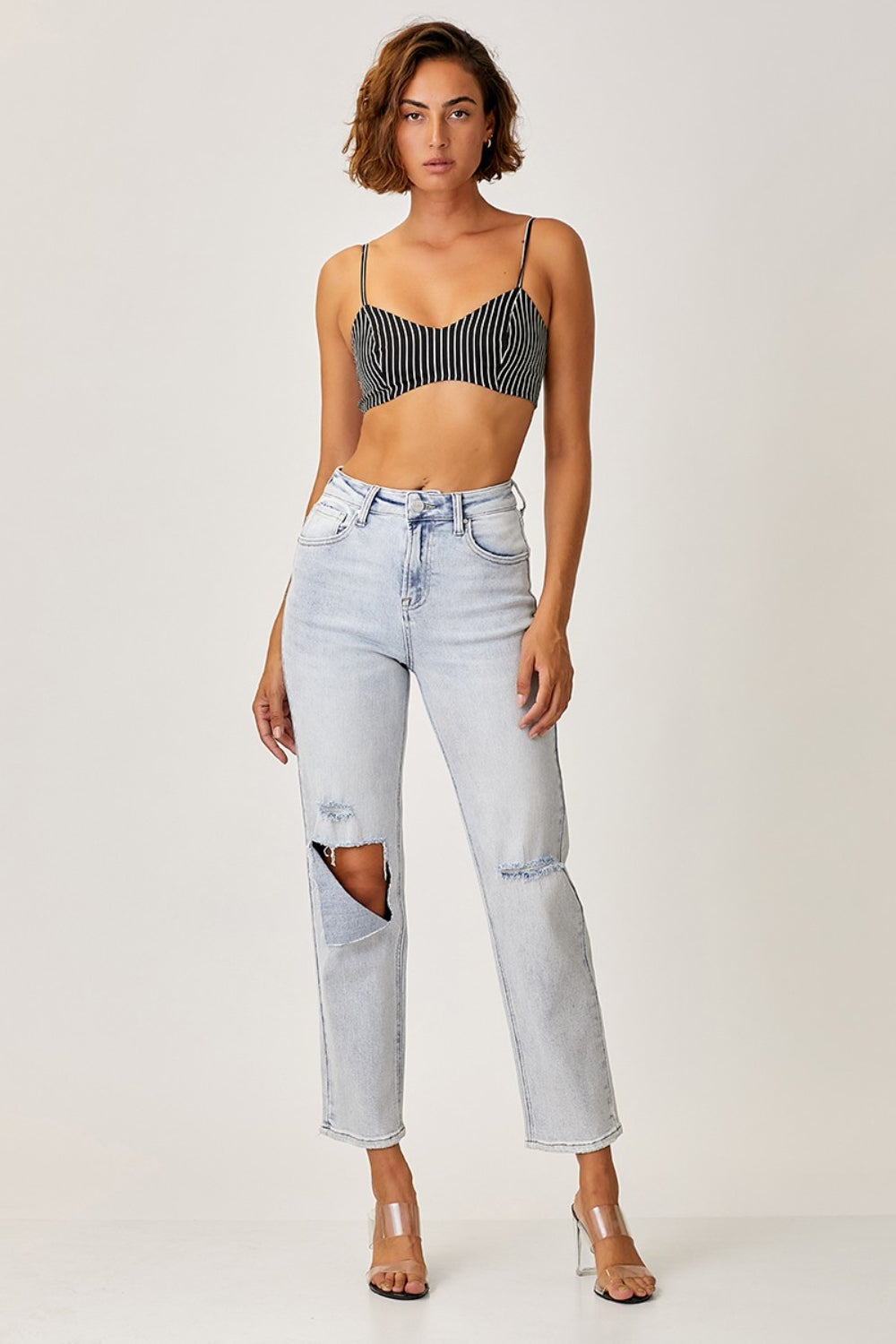 RISEN High Rise Distressed Relaxed Jeans Trendsi