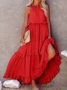 Ruffled Sleeveless Maxi Dress with Pockets Trendsi