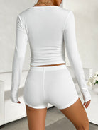 Scoop Neck Long Sleeve Top and Shorts Set Trendsi