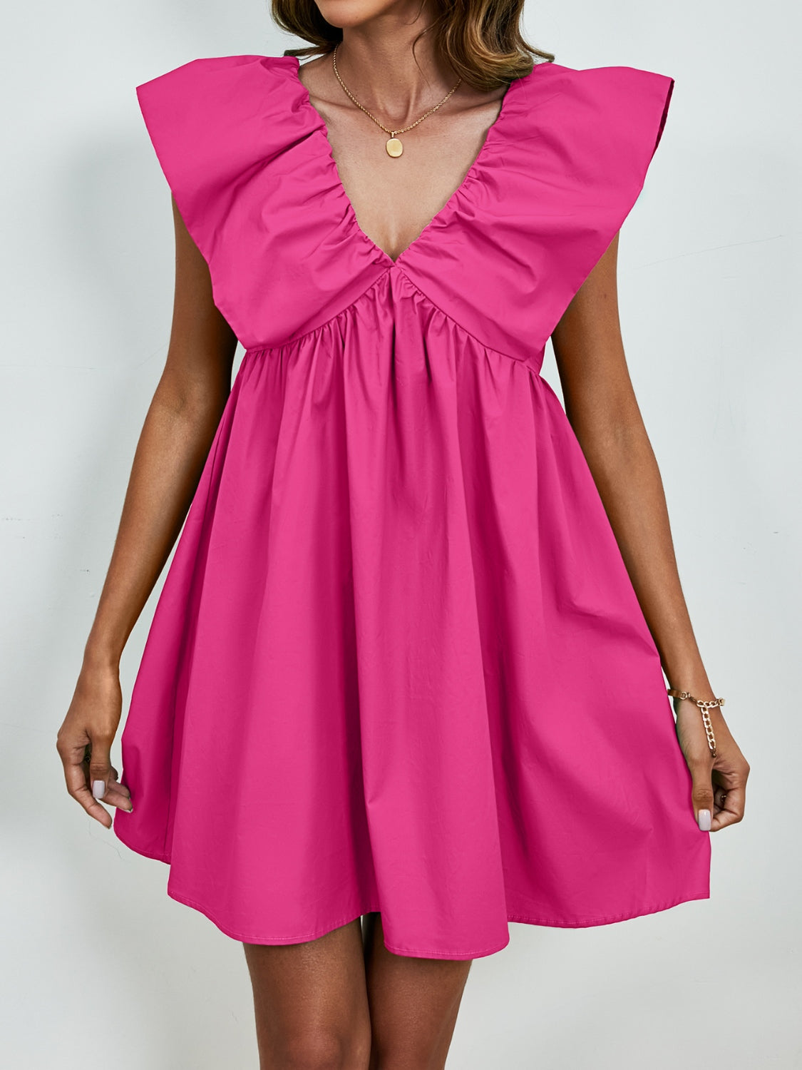 V-Neck Cap Sleeve Mini Dress Trendsi