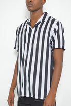 MENS SHORT SLEEVE STRIPED BUTTON DOWN PRINT SHIRT WEIV