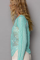 POL Exposed Seam Long Sleeve Lace Knit Top Trendsi