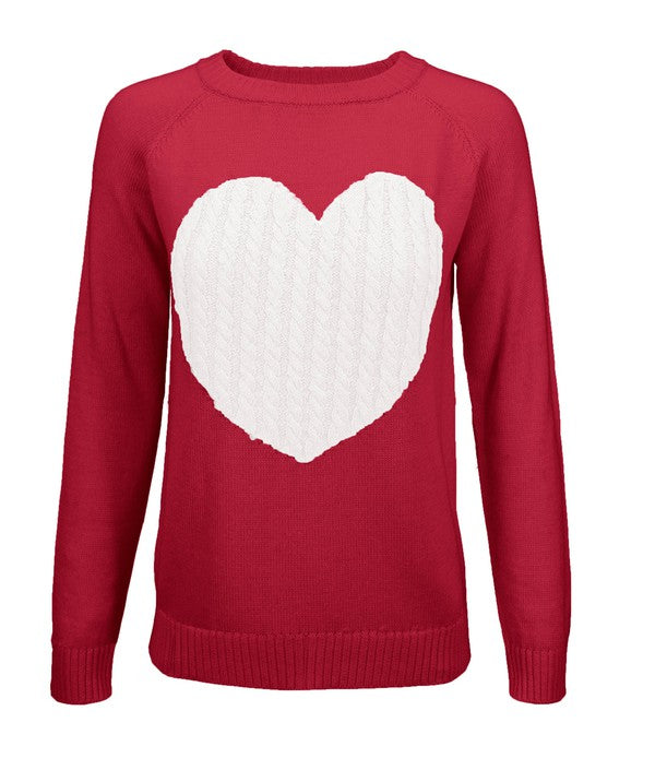 Love Heart Jacquard Round Neck Pullover Sweater Mak