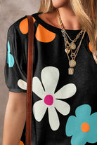 Flower Round Neck Short Sleeve Blouse Trendsi