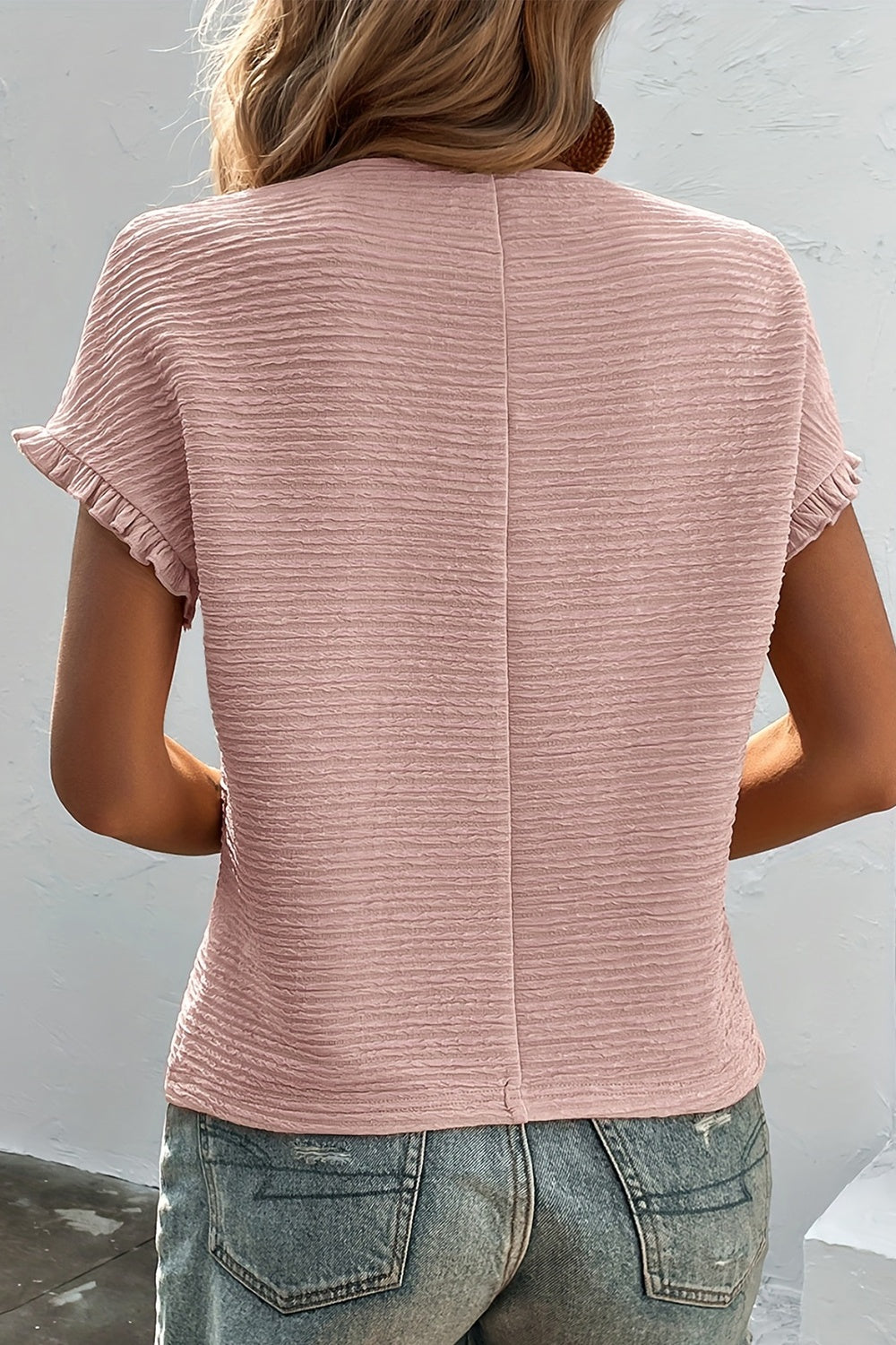 Round Neck Frill Short Sleeve T-Shirt Trendsi