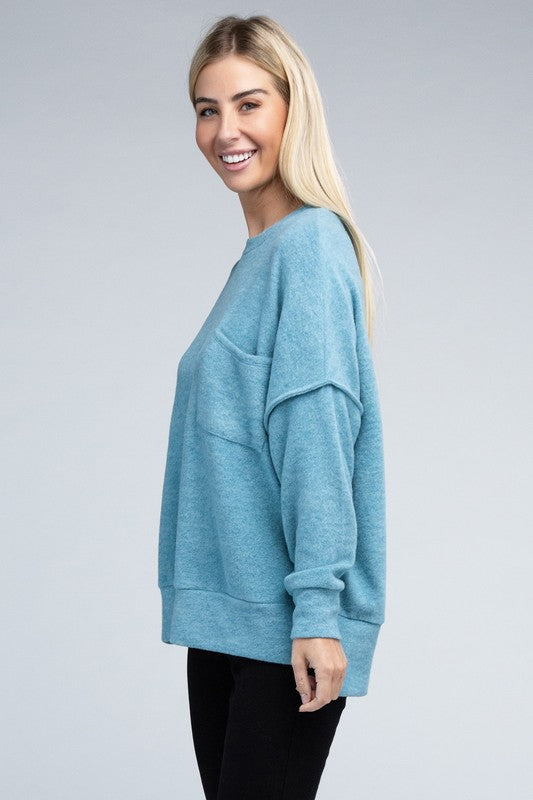 Brushed Melange Drop Shoulder Oversized Sweater ZENANA