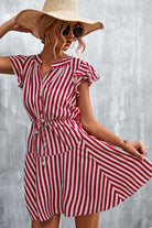 Ruffled Striped Cap Sleeve Mini Dress Trendsi