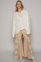 POL Round Neck Long Sleeve Raw Edge Lace Top Trendsi