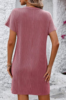 Ribbed Striped Short Sleeve Mini Tee Dress Trendsi