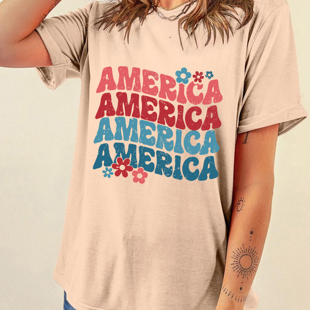 AMERICA Round Neck Short Sleeve T-Shirt Trendsi