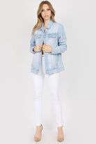 American Bazi Letter Patched Distressed Denim Jacket Trendsi