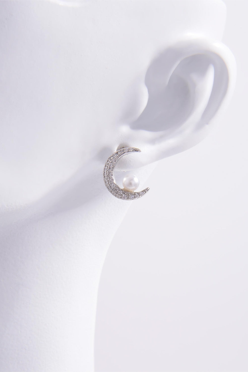 925 Sterling Silver Zircon Moon Shape Earrings Casual Chic Boutique