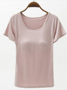 Round Neck Modal T-Shirt with Bra Trendsi