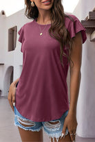 Ruffled Round Neck Cap Sleeve Blouse Trendsi