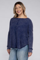 Plus Washed Baby Waffle Oversized Long Sleeve Top ZENANA