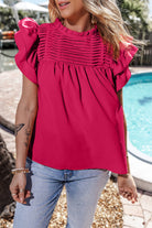 Ruffled Ruched Cap Sleeve Blouse Casual Chic Boutique