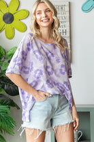 HOPELY Print Waffle Oversized T-Shirt Trendsi