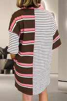 Striped Collared Neck Half Sleeve Mini Dress Trendsi