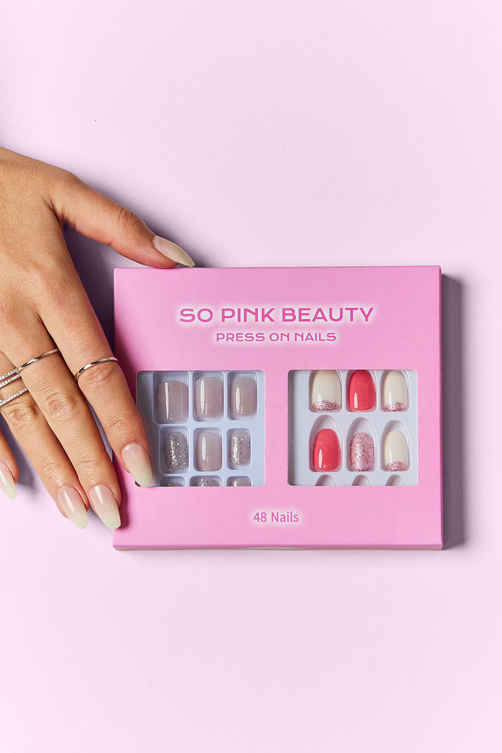 Press On Nails - 2 Set Bundle Pack of 48 Nails SO PINK BEAUTY