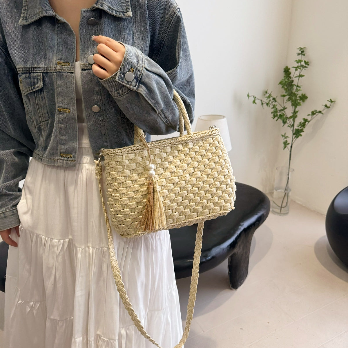 Braided Strap Paper Weave Shoulder Bag Trendsi