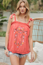 Embroidered Sleeveless Ruffle Tank Top Davi & Dani