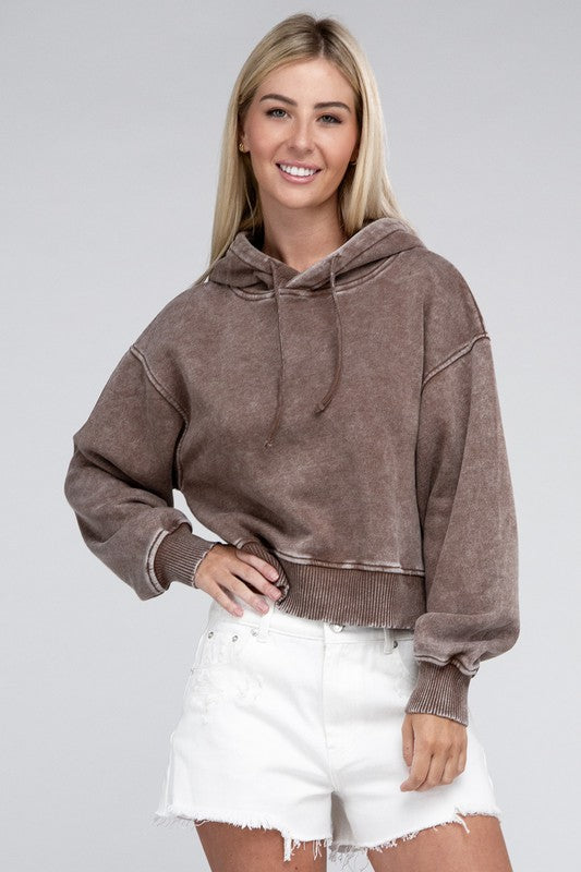 Acid Wash Fleece Hoodie ZENANA