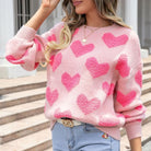 Fuzzy heart pink knit sweater Valentine EG fashion