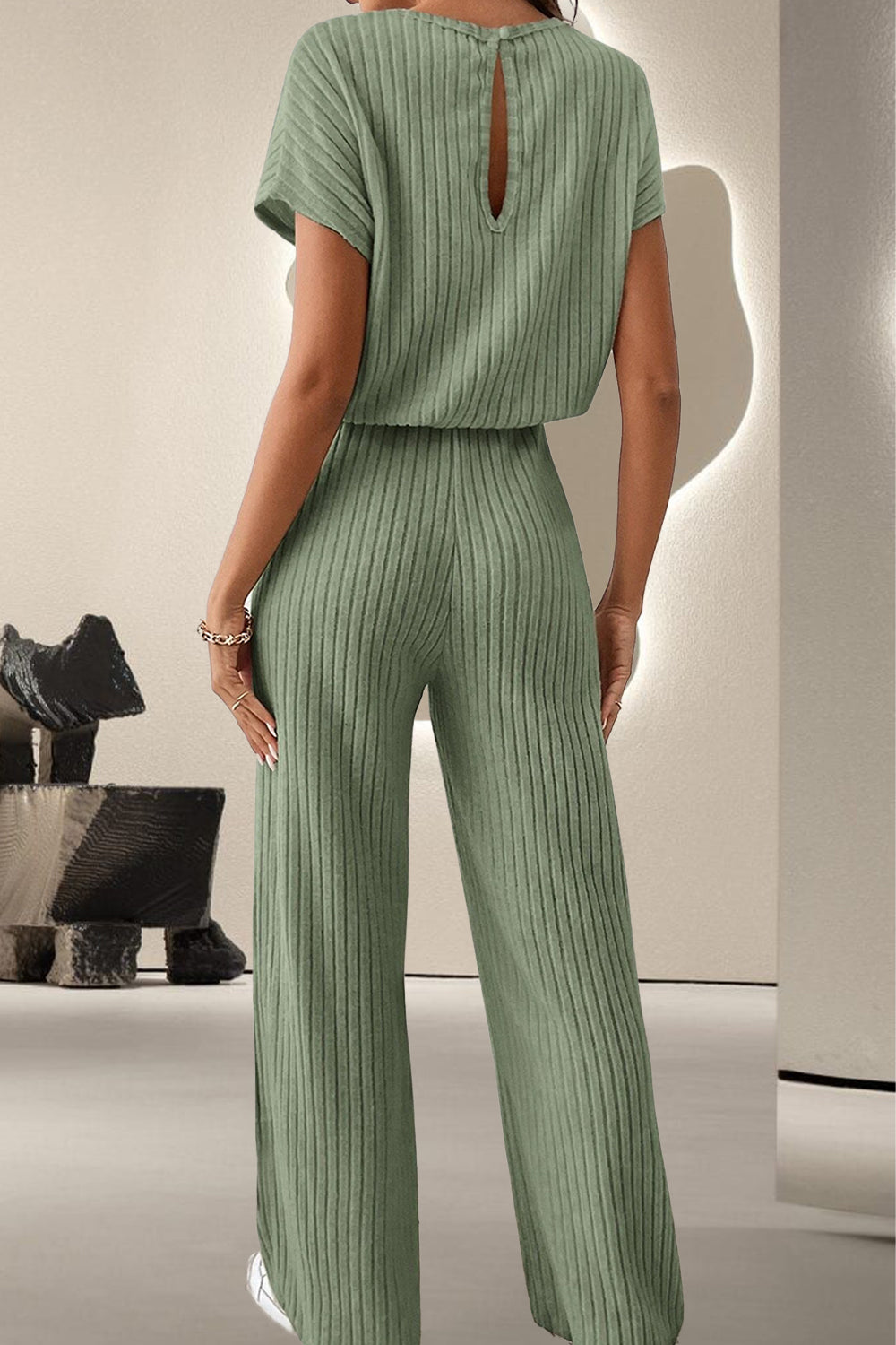 Round Neck Short Sleeve Jumpsuit Trendsi