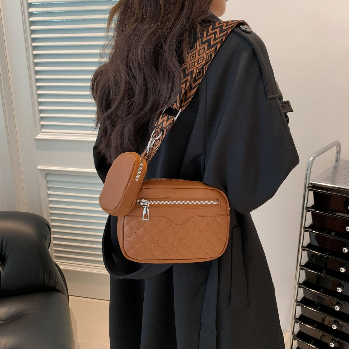 Stitching PU Leather Shoulder Bag Trendsi