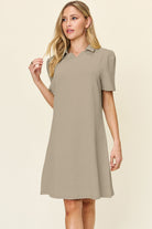 Double Take Full Size Texture Collared Neck Short Sleeve Dress Trendsi