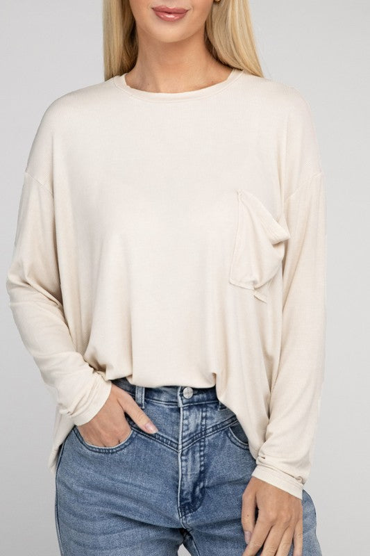 Washed Ribbed Dolman Sleeve Round Neck Top ZENANA