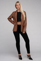 Sleek Pu Leather Blazer with Front Closure Ambiance Apparel