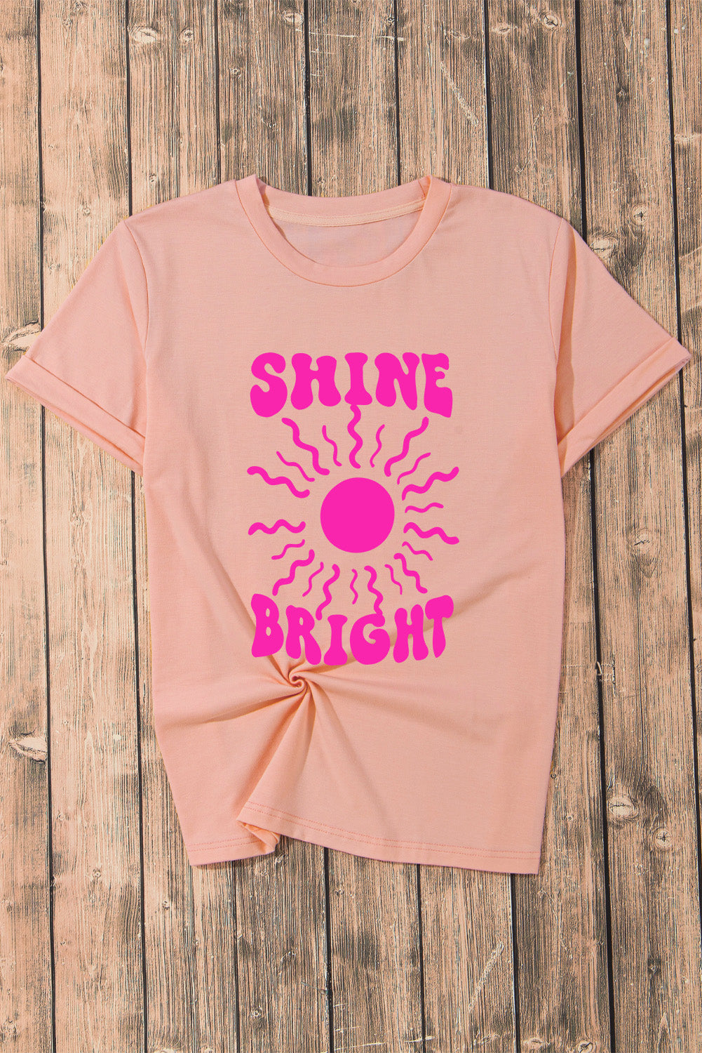 SHINE BRIGHT Round Neck Short Sleeve T-Shirt Trendsi