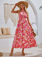 Smocked Printed Sleeveless Midi Dress Trendsi