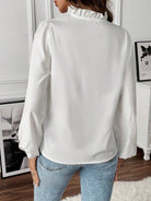 Ruffled V-Neck Long Sleeve Blouse Trendsi