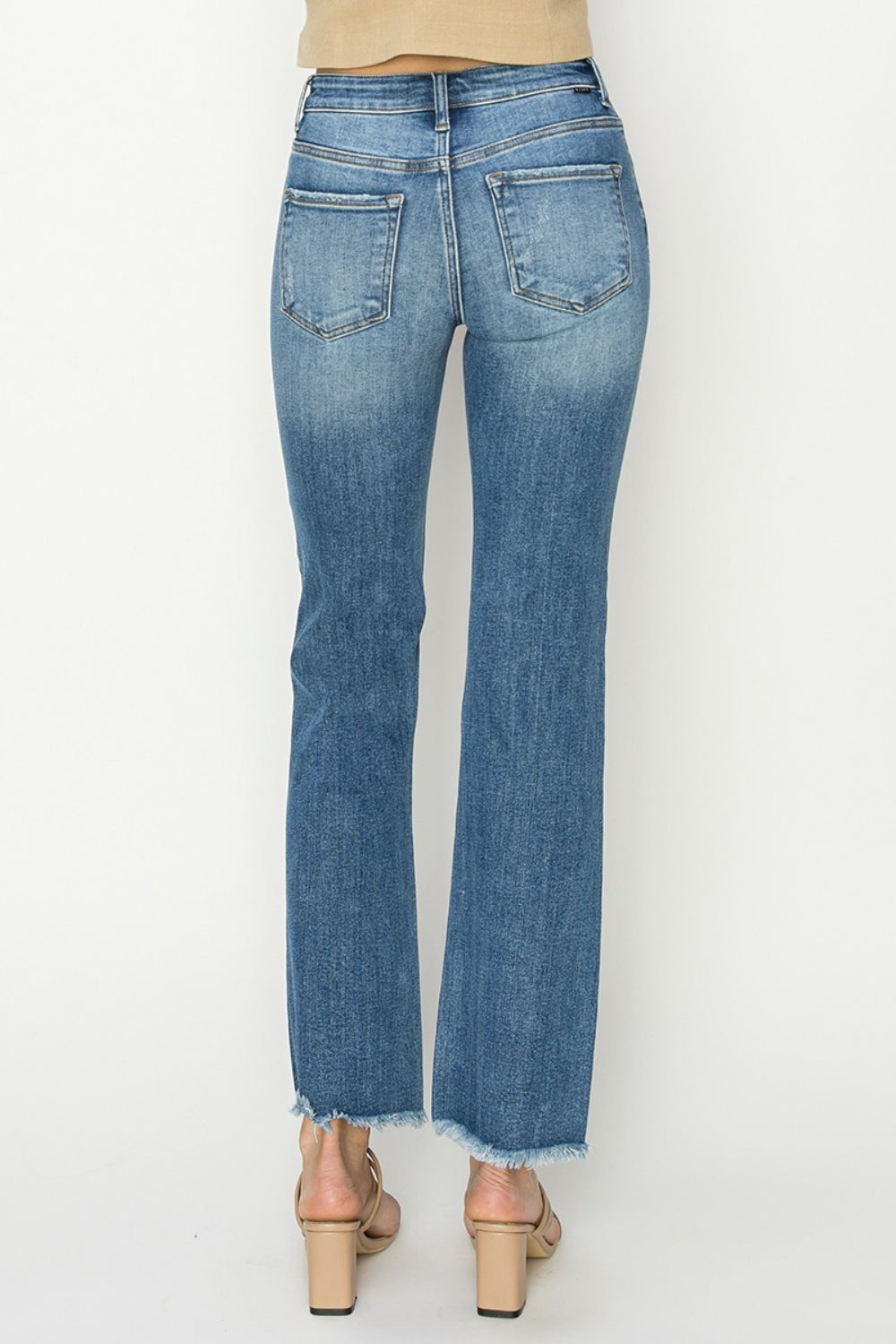 RISEN Mid-Rise Frayed Hem Bootcut Jeans Trendsi
