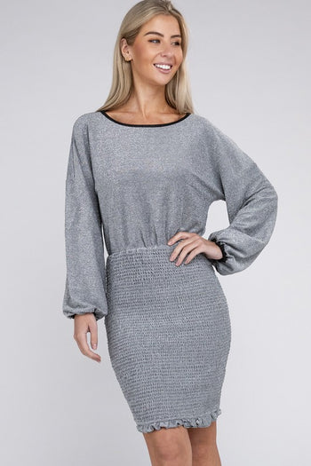 Bishop Sleeve Metallic Dress Nuvi Apparel