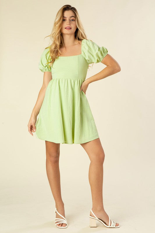 Tie back dress with puff sleeves Lilou