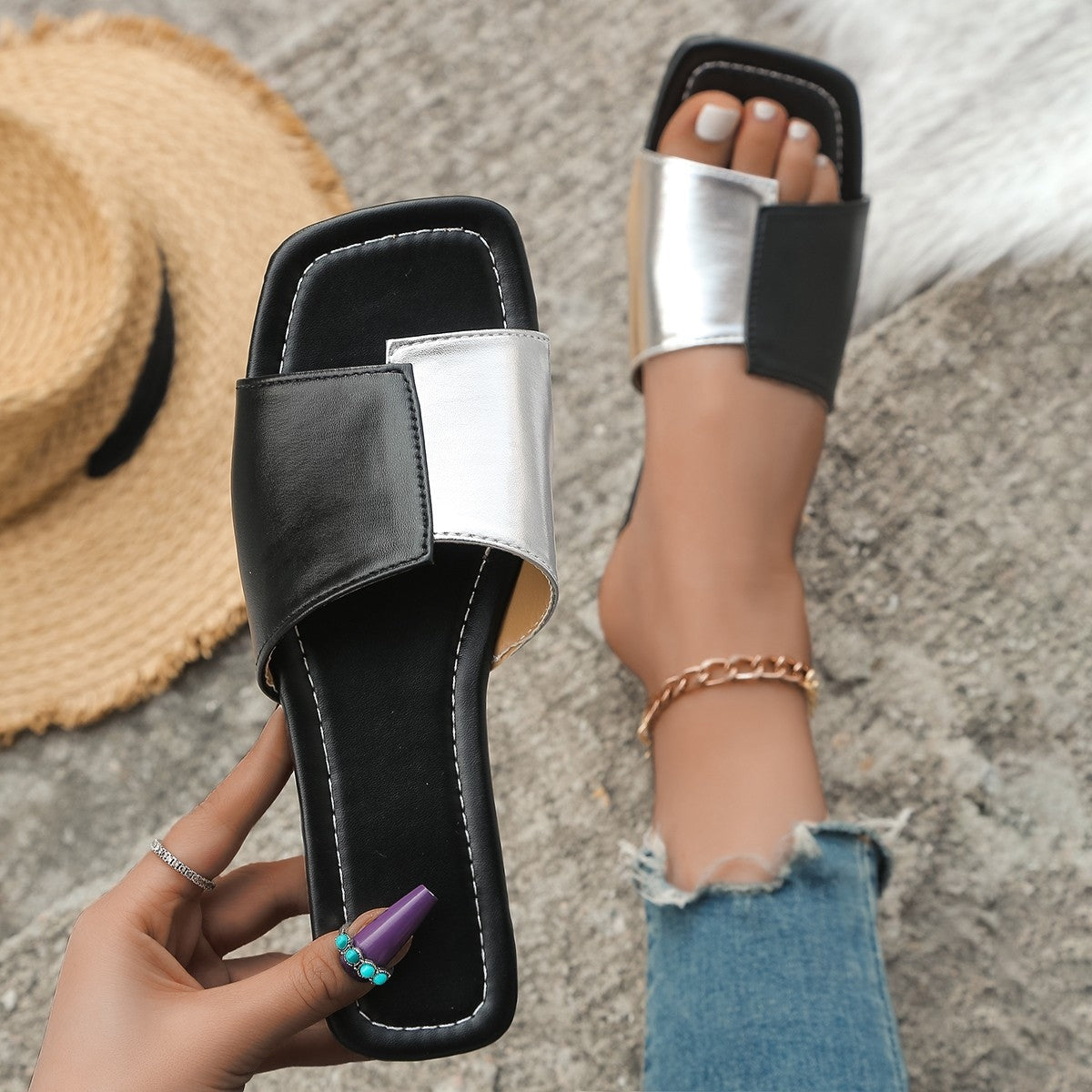 Contrast Open Toe Sandals Trendsi