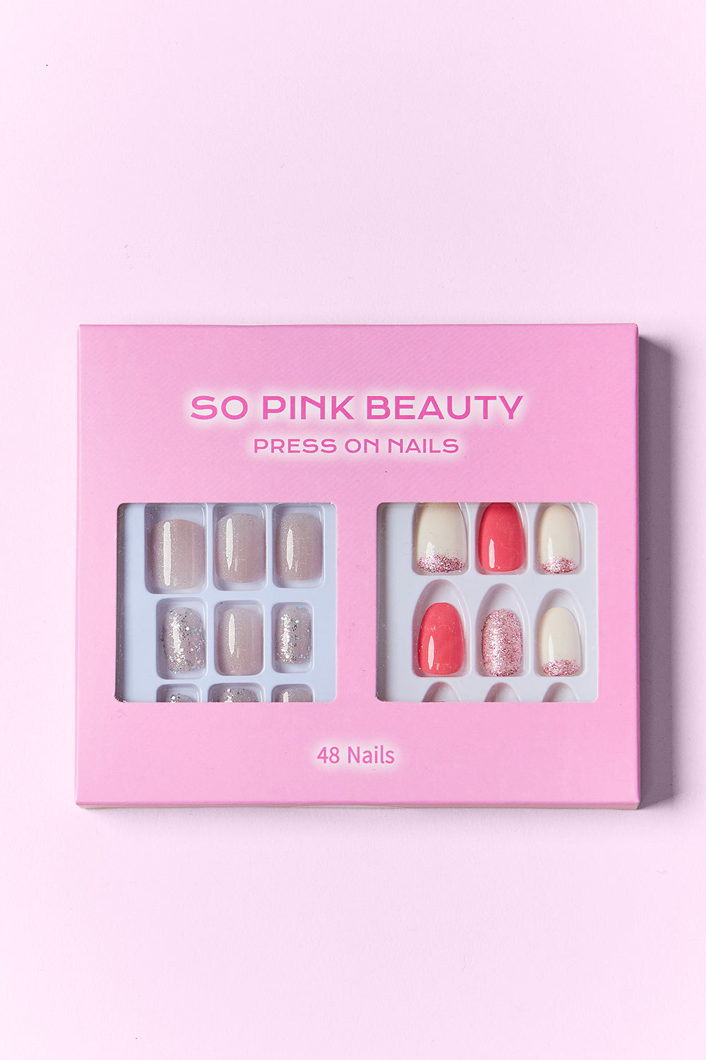 Press On Nails - 2 Set Bundle Pack of 48 Nails SO PINK BEAUTY