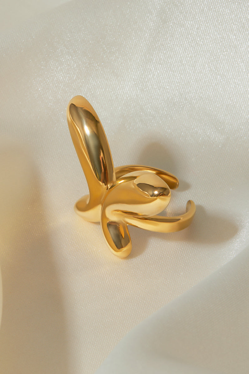 18K Gold-Plated Stainless Steel Butterfly Ring Trendsi