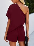 Single Shoulder Batwing Sleeve Romper Trendsi